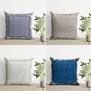 Blauwe en crèmekleurige kussensloop|Griekse stijl ingelijste kussenhoes|Versleten kussensloop|Modern interieur|Housewarming, fancy cadeau