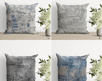 Blue and Gray Colored Pillow Cover|Throw Paint on Wall Design Cushion Case|Elegant Throw Pillowtop|Contemporary Home Decor|Fancy Cushion Top