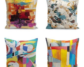 Great Choice for Showy Style Lovers|Modern Cushion Case|Abstract Themed Pillow Top|All Colors of the Pallette Home Decor|Housewarming Cover