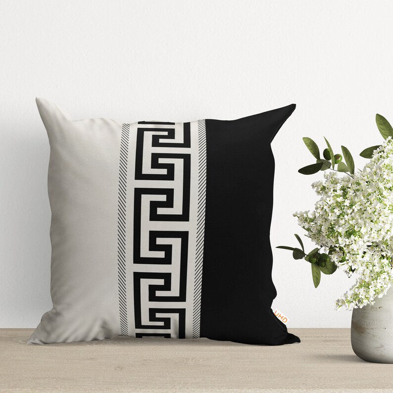 Greek Key Design Cushion Cover|Pillowtop of Golden & Black Elegance|Awesome Pillow Case for Simple and Trendy Preferences|Housewarming Gift