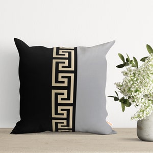 Greek Key Design Cushion Cover|Pillowtop of Golden & Black Elegance|Awesome Pillow Case for Simple and Trendy Preferences|Housewarming Gift