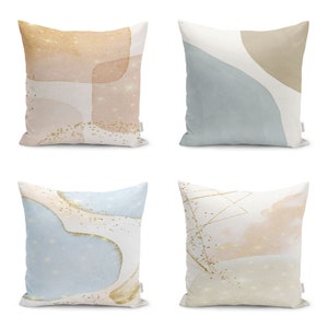 Fronha com detalhes dourados em cores suaves | Capa de almofada com toque de pincel | Decoração simples e doce para casa | Fronha estilosa | Almofada de inauguração