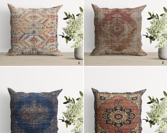 Turkish Kilim Rug Design Pillow Cover|Traditional Anatolian Decor Cushion Case|Rustic Farmhouse Style Pillow Top|Ethnic Design Cushion Cover