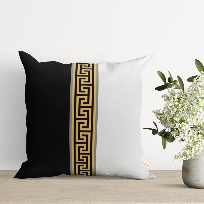 Greek Key Design Cushion Cover|Pillowtop of Golden & Black Elegance|Awesome Pillow Case for Simple and Trendy Preferences|Housewarming Gift