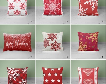 Red Snowflake Pillow Cover: Christmas Decor, Farmhouse Style Cushion