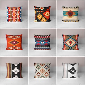 Rug Design Pillow Case|Southwestern Terracotta Cushion Cover|Geometric Aztec Design Authentic Pillow Cover|Farmhouse Style Home Decoration