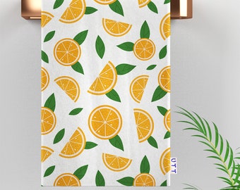 Citrus Fruits Covered Tea Towel|Oranges & Lemons Hand Towel|Orange and Yellow Kitchen Decor|Mouthwatering Dishcloth|Housewarming Yummy Gift