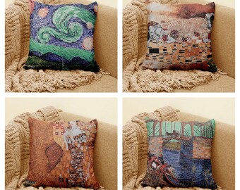 Van Gogh Langlois Bridge Starry Night Pillowcase|Handmade Throw Pillow Top|Gobelin Tapestry Rug Decor Cushion Cover|Housewarming Ethnic Gift