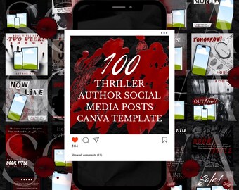 100 publicaciones para redes sociales de autores de thriller / Plantilla de Canva