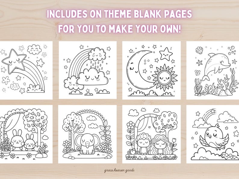 Includes themed blank Bible coloring pages for kids to create their own designs. Fun and engaging Christian activity.