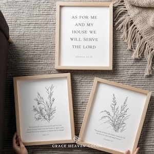 Christian Wall Art PRINTABLE Set of 3 | Bible Verse Art | Christian Minimal Botanical Wall Prints | Scripture Faith Digital Download CN-0014