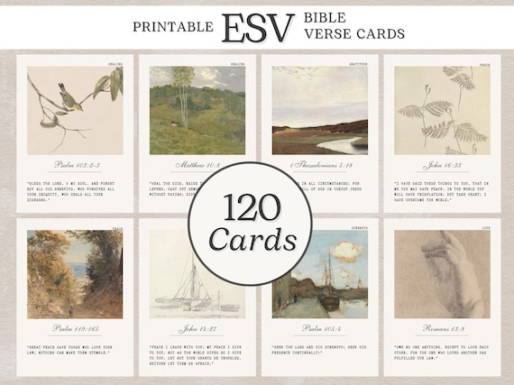 ESV 120 Bible Verse Cards - Printable Scripture for Vision Boards, Bible Study, Prayer - Christian Affirmation Digital Download Set PDF