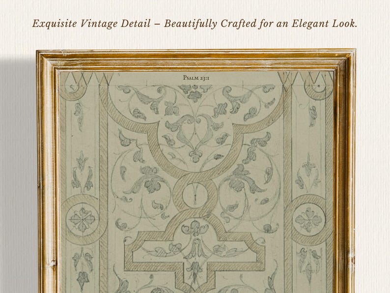 Close-Up Detail of Bible Verse Art – Exquisite vintage-style scriptural wall art showcasing intricate design elements and elegant typography for a timeless Christian home accent.