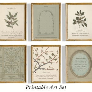 Vintage Bible Verse Wall Art Set of 6 Christian Scripture Prints Botanical Gallery Wall Faith Decor Religious Art for Home Prayer Room
