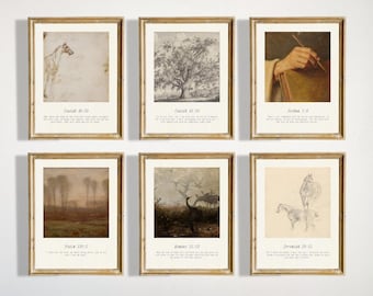 Impressões de arte com versículos bíblicos vintage: conjunto de parede para galeria cristã rústica (download digital)