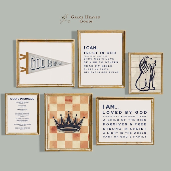 Christian Boys Room Wall Art Set Vintage Sports Nursery Decor God Is Good Print Affirmation Bible Verse Gallery Wall Inspirational Kids Art