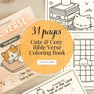 Puede incluir: Un libro para colorear con 31 p&aacute;ginas que presenta lindas ilustraciones de gatos y perros. El libro incluye vers&iacute;culos b&iacute;blicos y se titula "Cute & Cozy Bible Verse Coloring Book".