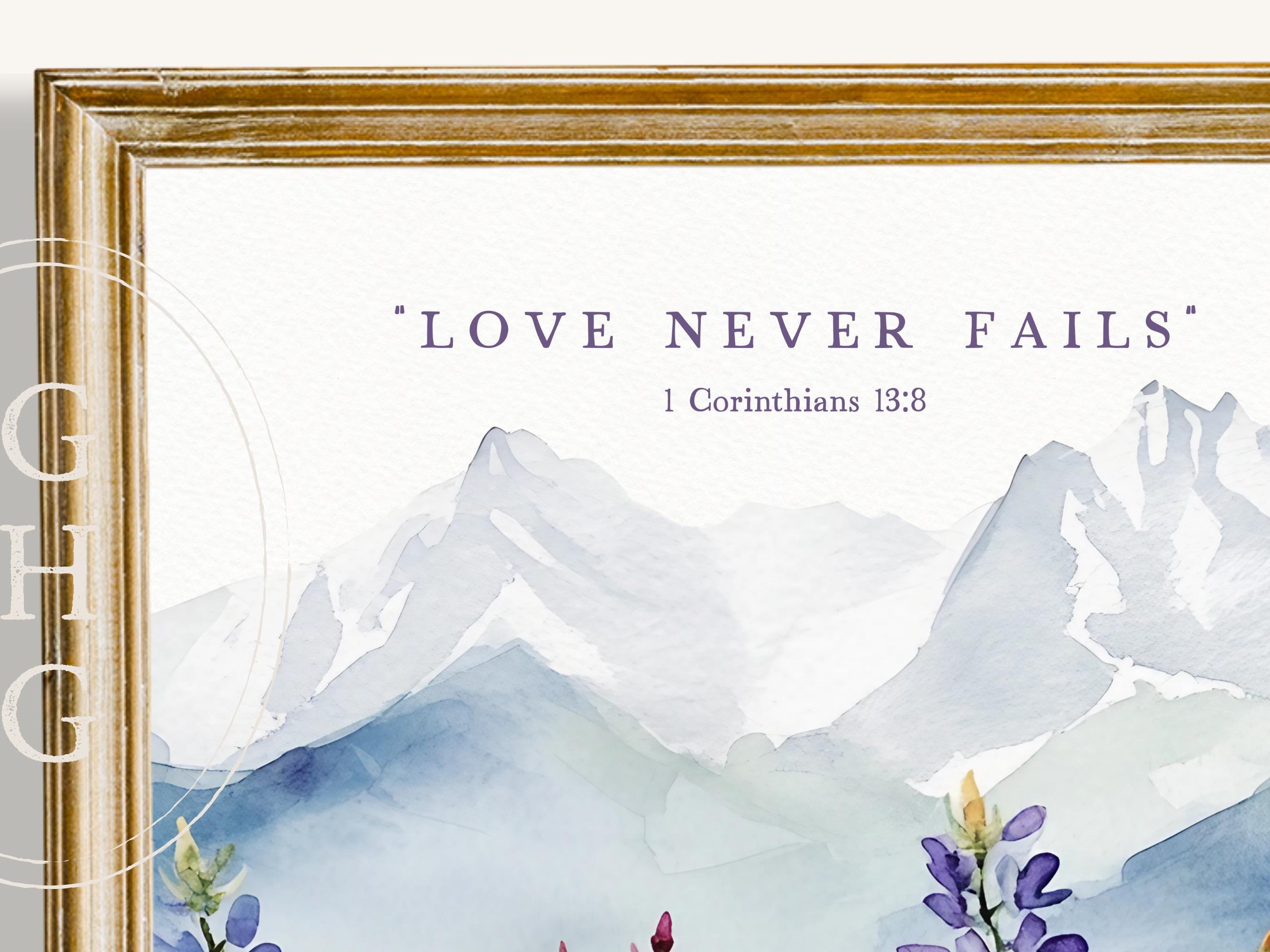 Christian Wildflower Watercolor 1 Corinthians 13:8 Bible Verse Wall Art ...