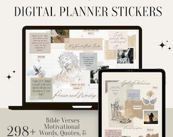Cyfrowe naklejki wiary | Planer modlitwy do studium Biblii | Christian GoodNotes Notability | Zestaw do tablicy wizualizacyjnej z wersetami Jezusa | Typewrite Vintage