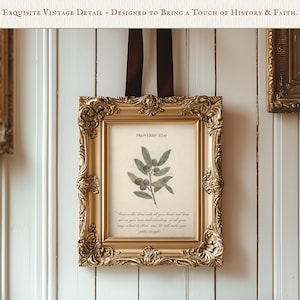 Christian Green Wall Art Proverbs 3:5-6 Scripture Printable Vintage Bible Verse Decor Botanical Faith Artwork Religious Inspirational Home