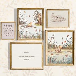 Vintage Woodland Nursery Wall Art Bear Bunny Bible Verse Print Christian Nursery Decor Printable Baby Room Gallery Set Duck Alphabet Faith