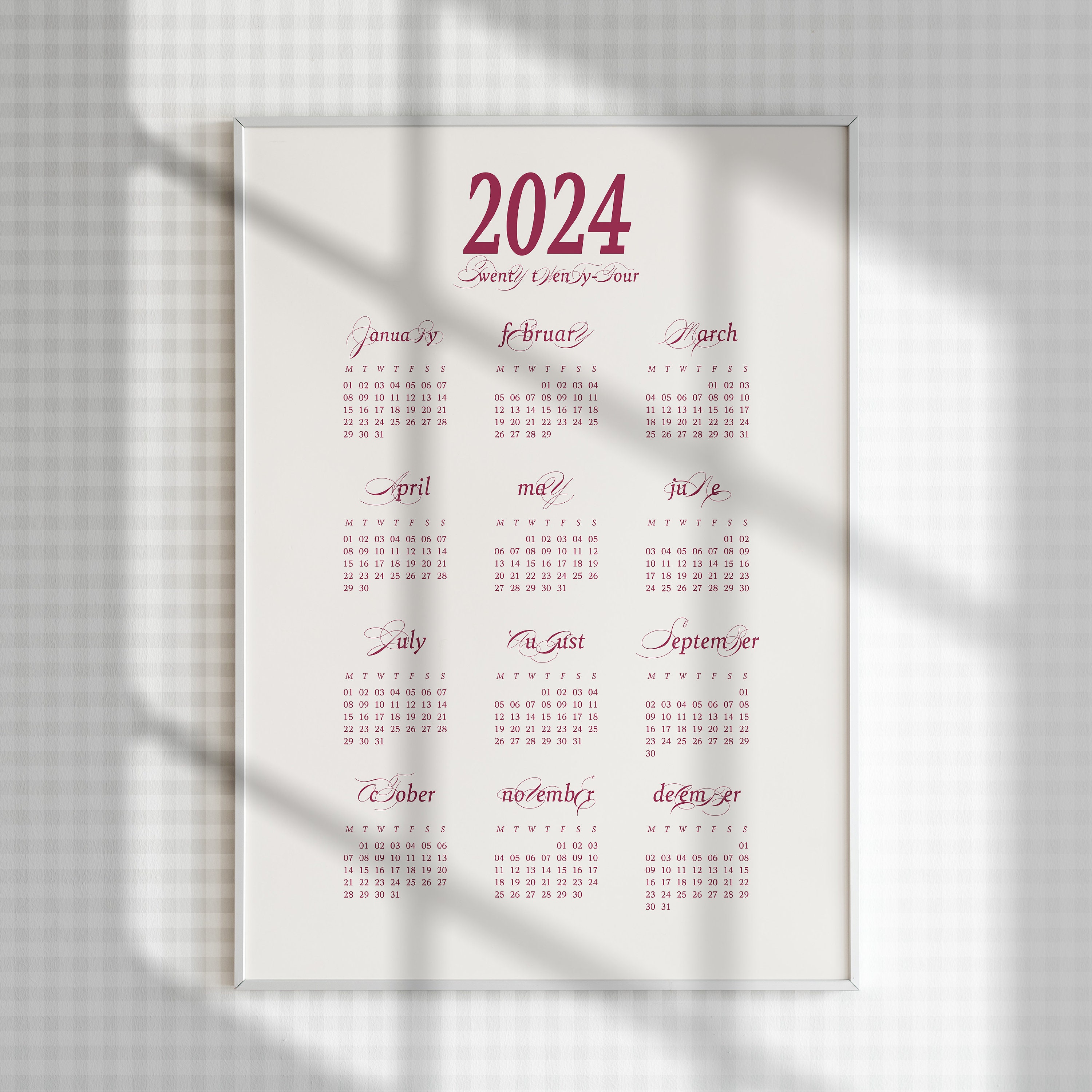 Printable Poster Calendar Year 2024 Coquette Aesthetic - Etsy