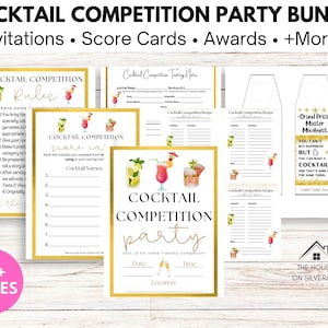 Feestpakket cocktailcompetitie: uitnodigingen, scorekaarten, receptkaarten, regels, prijzen en meer! (Digitale download)