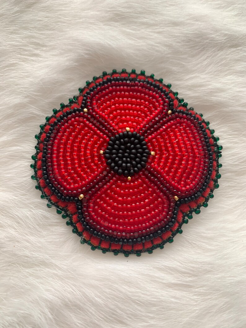 Beaded Red Flower Brooch Etsy Canada