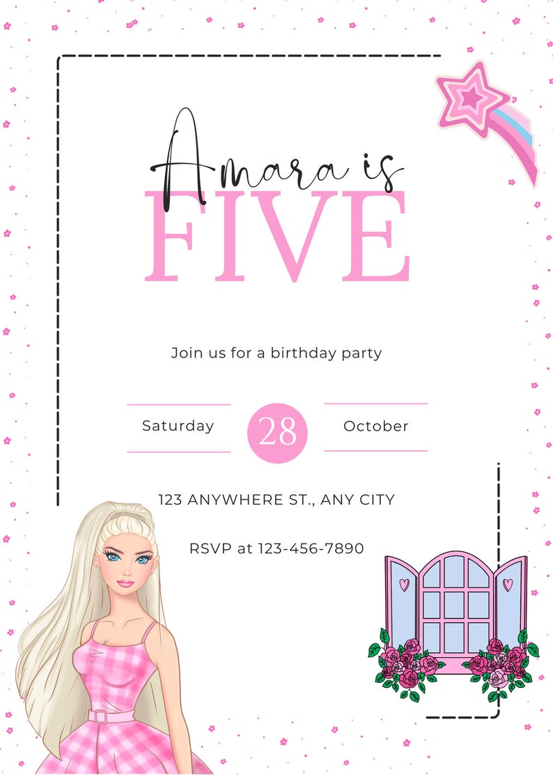 Dolls Themed Birthday, Printable Invite, Girls, Invites, Print at Home ...