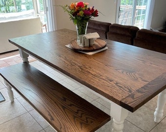 Amish Made Farmhouse Dining / Kitchen Table, Lancaster County Pennsylvania Made, Solid Oak, Maple Or Cherry