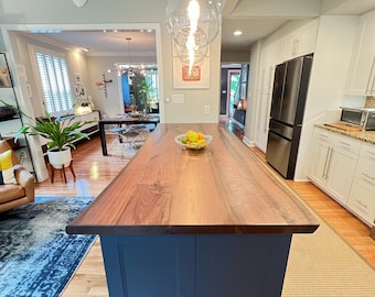 Handcrafted Black Walnut Kitchen Island Top: Live Edge Amish Quality