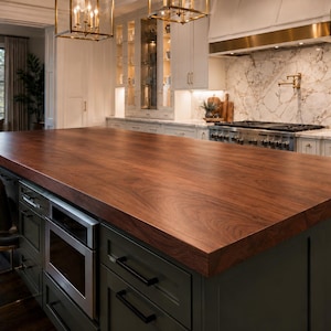 Handcrafted Black Walnut Kitchen Island Top: Live Edge Amish Quality