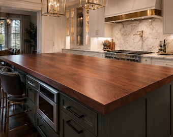 Handcrafted Black Walnut Kitchen Island Top: Live Edge Amish Quality