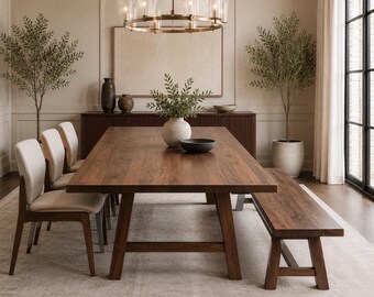 Custom Amish Crafted Black Walnut Dining Tables, Modern A Frame Trestle Tables Built To Order