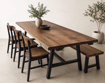 Amish Handcrafted Black Walnut Dining Table: Modern Farmhouse Style