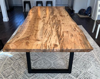 Custom Live Edge Tables, Beautiful Wormy Maple Live Edge, Choice Of Metal Base With Delivery Included! Amish Made, Hand Made Tables