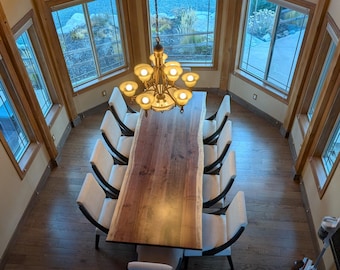 Amish Handcrafted Black Walnut Dining Table: Modern Metal Base, Custom Made