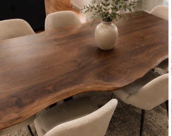 Black Walnut Live Edge Dining Table: Amish Made with Metal Base