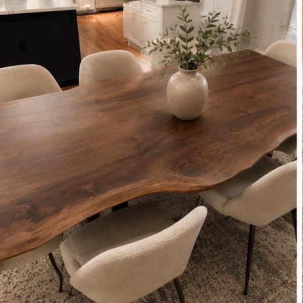 Black Walnut Live Edge Dining Table: Amish Made with Metal Base