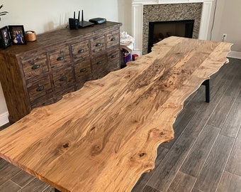 Live Edge Maple Dining Table: Wormy Ambrosia, Amish Handcrafted