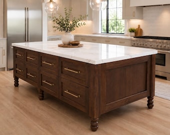 Amish Made Black Walnut Kitchen Island | Custom Luxury Prep Island with Storage Drawers | Handmade Solid Wood Farmhouse Island