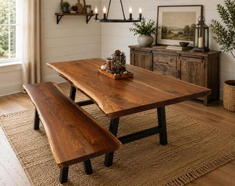 Live Edge Dining Table: Handcrafted Amish Solid Wood with Metal Legs
