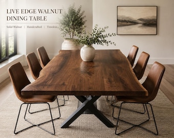 Handcrafted Black Walnut Dining Table: Amish Made, Live Edge Option