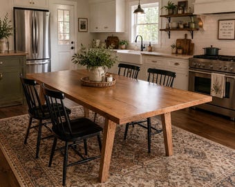 Amish Made Solid Wood Dining Table | Custom Handmade Hardwood Farmhouse Table | Modern Rustic Kitchen Table | Heirloom Quality Furniture