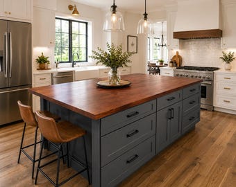 Amish Black Walnut Butcher Block Countertop: Custom Kitchen Island - Top Only
