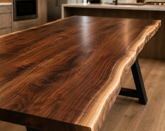 Black Walnut Dining Table: Amish Handcrafted Solid Wood with Metal Legs