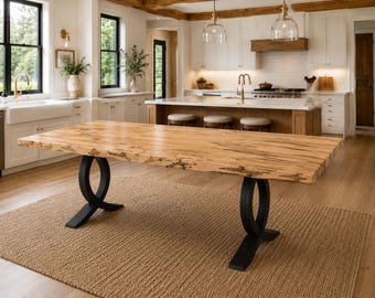 Amish Handcrafted Wormy Maple Live Edge Table: Metal Base