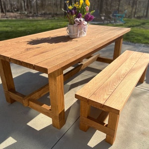 Outdoor Picnic Style Table, Custom Made Amish Made Table, High Quality Solid Oak Outdoor Table, Home And Outdoors, Made To Order