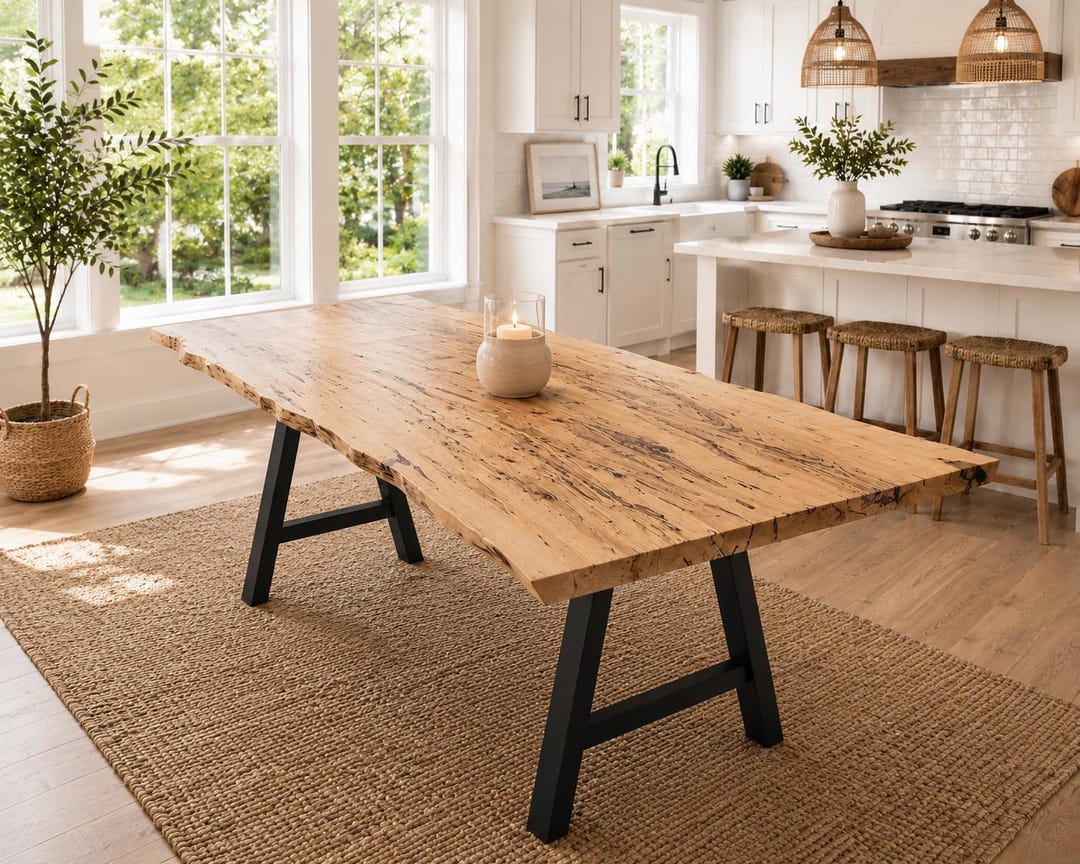Live Edge Maple Dining Table: Wormy Ambrosia, Amish Handcrafted - Etsy
