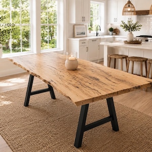 Live Edge Maple Dining Table: Wormy Ambrosia, Amish Handcrafted